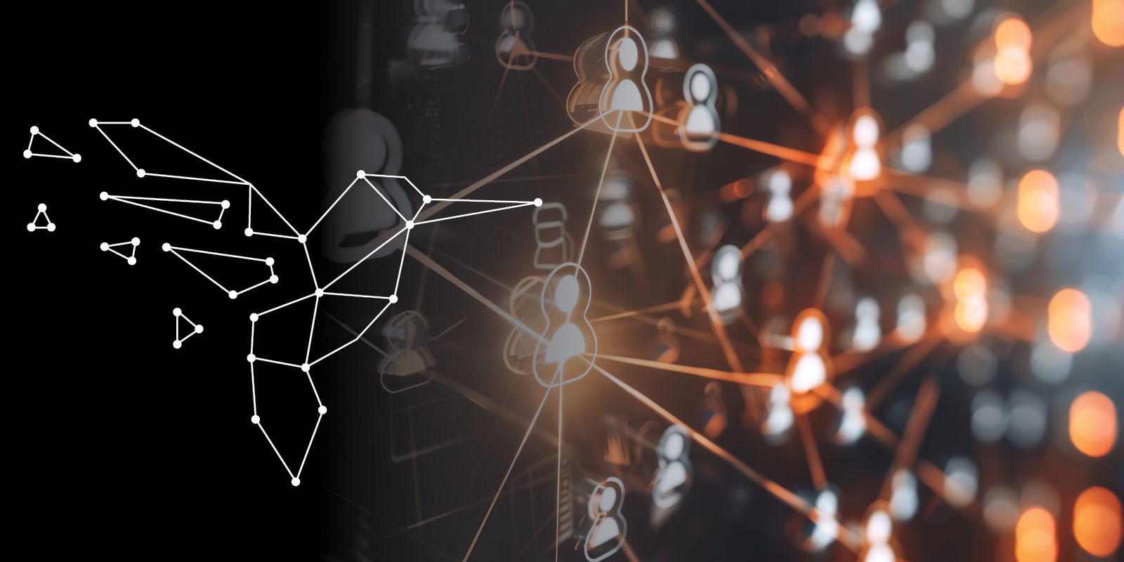 Stylised network of connected dots and user icons, blending abstract graphics with a digital collaboration theme.